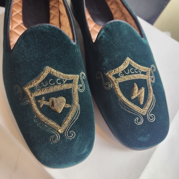 Gucci Green embroidered loafers size 8 new no box, imperfections - Picture 7 of 16